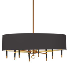  LAN-408HC-VB-BK - 8 Light Incandescent Horizontal Chandelier, Vintage Bronze, Black Shade