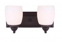 Canarm IVL259A02ORB - Griffin, 2 Light Vanity, Flat Opal Glass, 100 W Type A, 14&#34; W x 7 1/4&#34; H x 7 1/4&#34; D