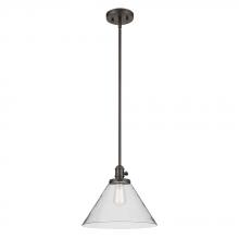 Kichler 43905OZ - Avery 11.75&#34; 1-Light Cone Pendant with Clear Seeded Glass in Olde Bronze